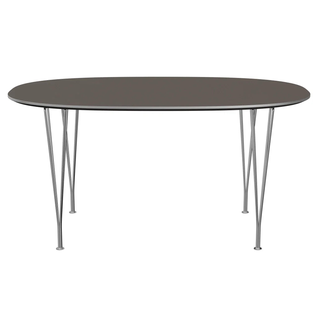 Superellipse™ - B612, Dining Table, 150 X 100 Cm (Table Height - 72 Cm) by Fritz Hansen #Fenix / Grey (718)/Brushed metal / Aluminium - Matt/Steel / Chrome