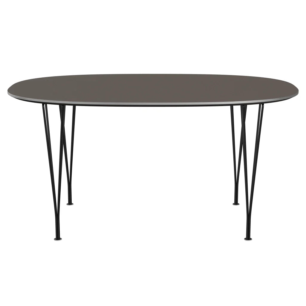 Superellipse™ - B612, Dining Table, 150 X 100 Cm (Table Height - 72 Cm) by Fritz Hansen #Fenix / Grey (718)/Brushed metal / Aluminium - Matt/Powder Coated Steel / Black (190)