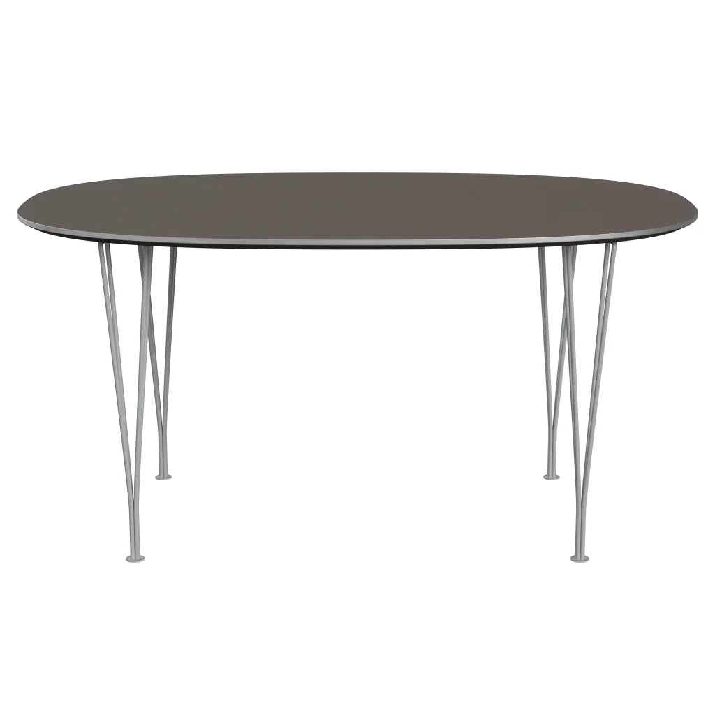 Superellipse™ - B612, Dining Table, 150 X 100 Cm (Table Height - 72 Cm) by Fritz Hansen #Fenix / Grey (718)/Brushed metal / Aluminium - Matt/Powder Coated Steel / Nine Grey (150)