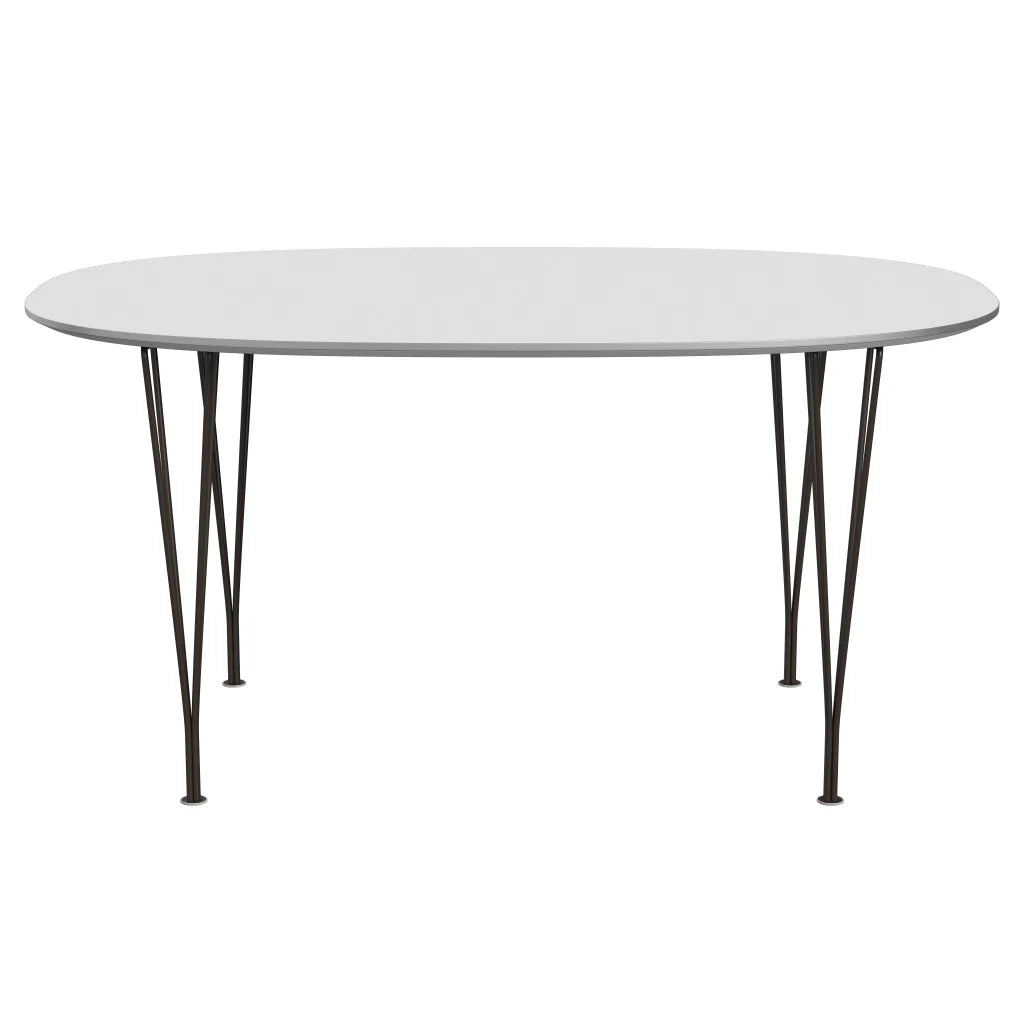 Superellipse™ - B612, Dining Table, 150 X 100 Cm (Table Height - 72 Cm) by Fritz Hansen #Fenix / White (032)/Brushed metal / Aluminium - Matt/Powder Coated Steel / Brown Bronze (390)