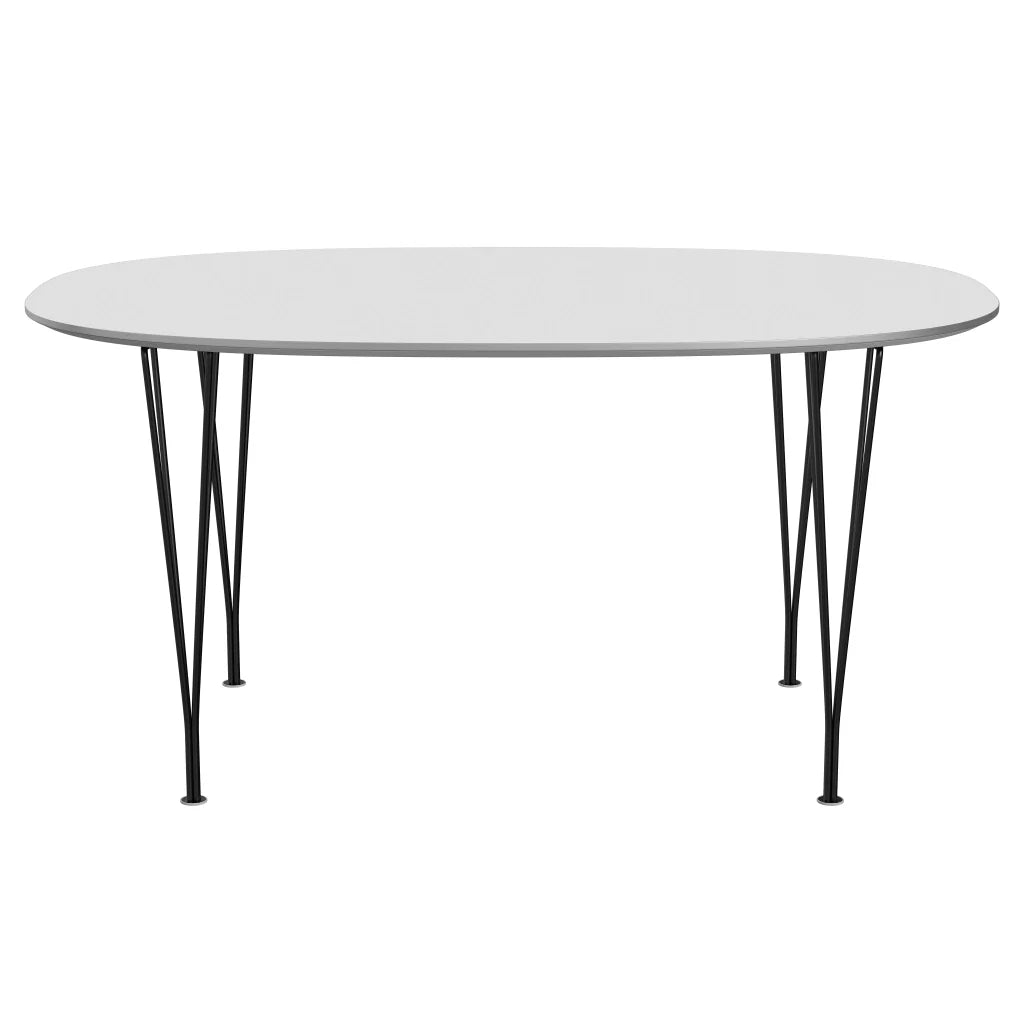 Superellipse™ - B612, Dining Table, 150 X 100 Cm (Table Height - 72 Cm) by Fritz Hansen #Fenix / White (032)/Brushed metal / Aluminium - Matt/Powder Coated Steel / Black (190)