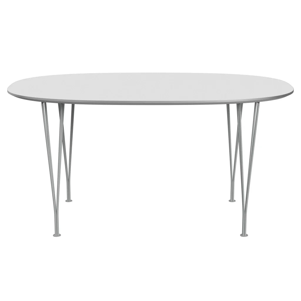 Superellipse™ - B612, Dining Table, 150 X 100 Cm (Table Height - 72 Cm) by Fritz Hansen #Fenix / White (032)/Brushed metal / Aluminium - Matt/Powder Coated Steel / Nine Grey (150)