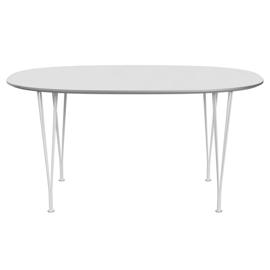 Superellipse™ - B612, Dining Table, 150 X 100 Cm (Table Height - 72 Cm) by Fritz Hansen #Fenix / White (032)/Brushed metal / Aluminium - Matt/Powder Coated Steel / White (100)