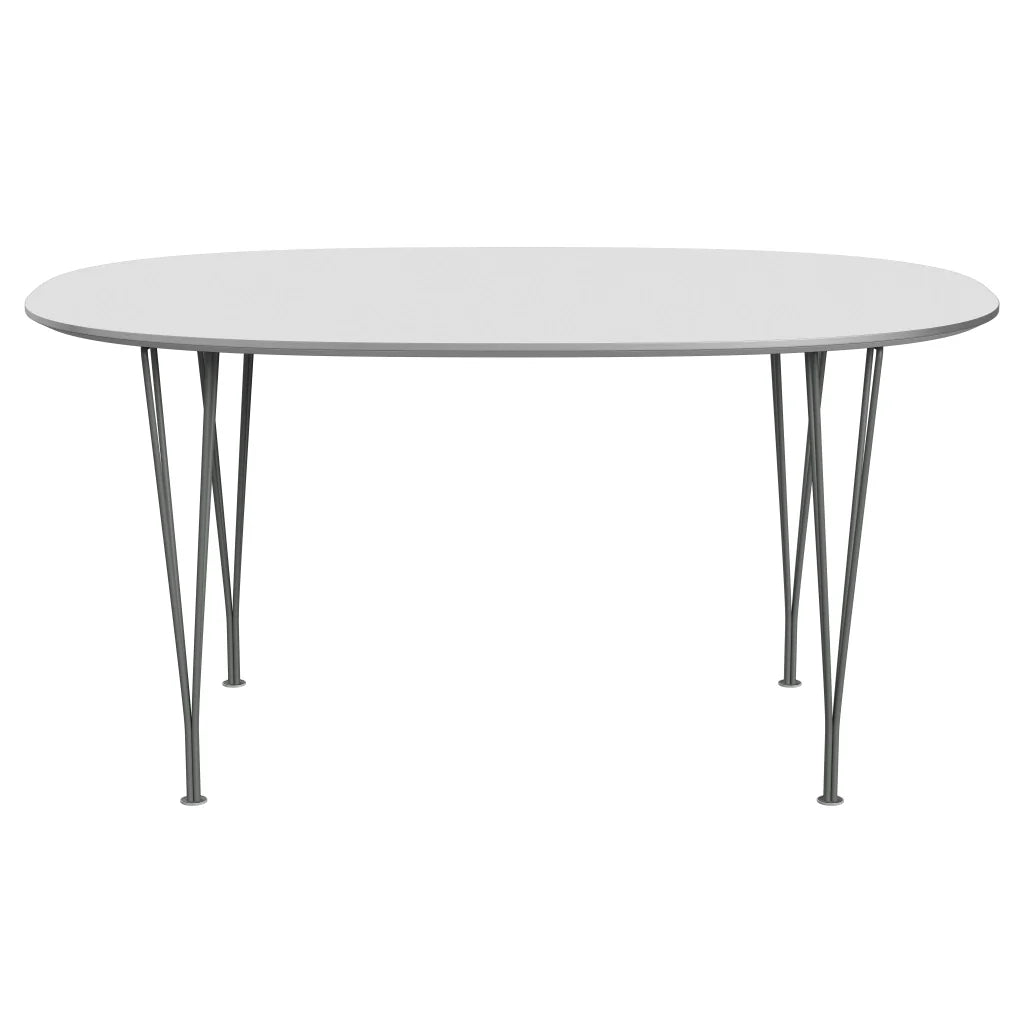 Superellipse™ - B612, Dining Table, 150 X 100 Cm (Table Height - 72 Cm) by Fritz Hansen #Fenix / White (032)/Brushed metal / Aluminium - Matt/Powder Coated Steel / Silver Grey (170)