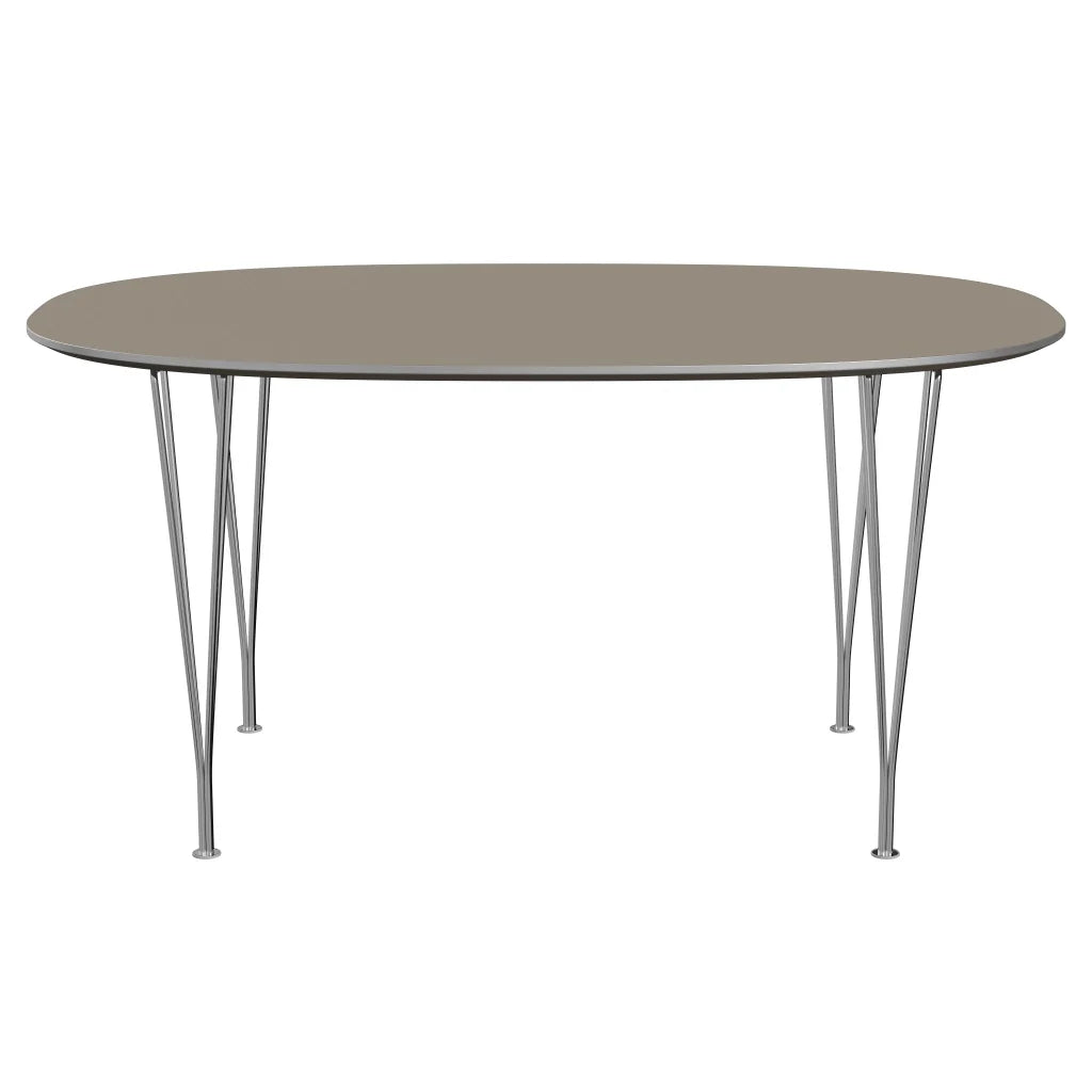 Superellipse™ - B612, Dining Table, 150 X 100 Cm (Table Height - 72 Cm) by Fritz Hansen #Fenix / Brown Ottawa (717)/Brushed metal / Aluminium - Matt/Steel / Chrome