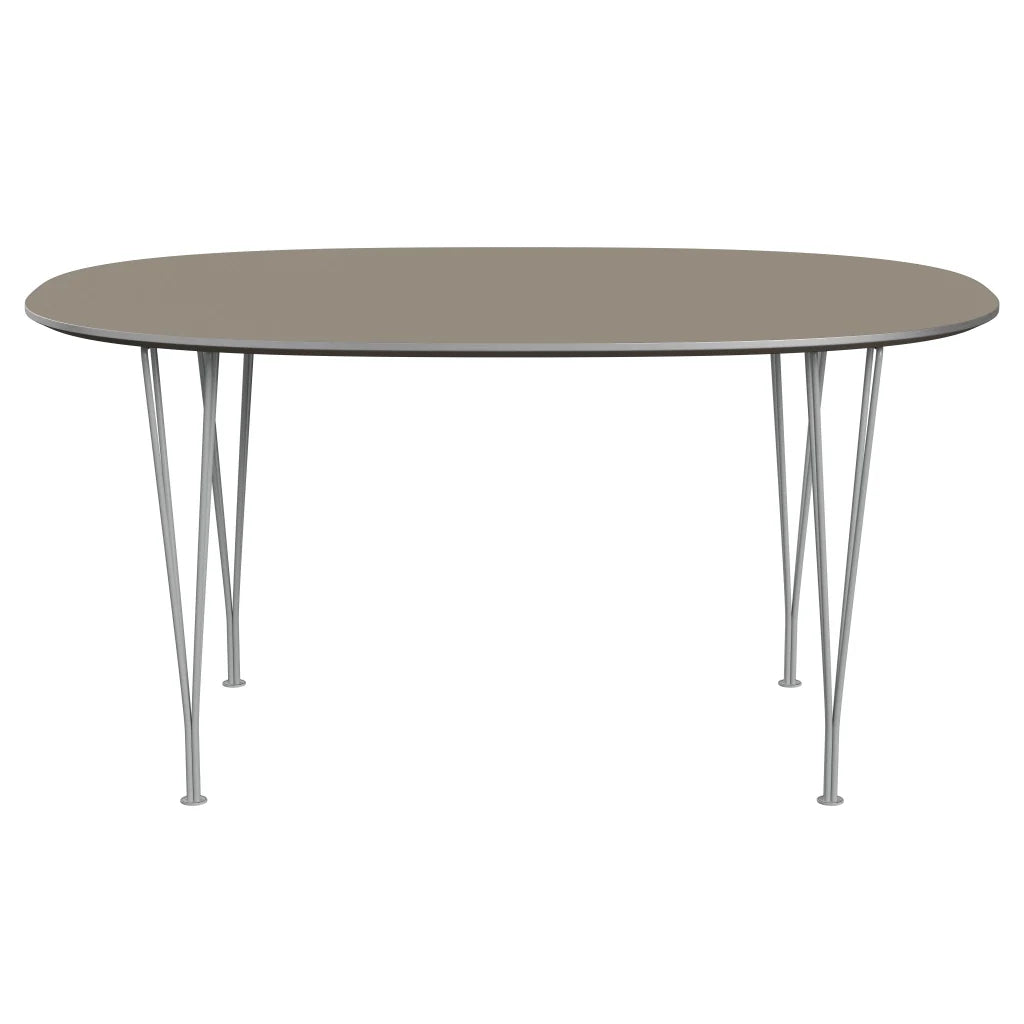 Superellipse™ - B612, Dining Table, 150 X 100 Cm (Table Height - 72 Cm) by Fritz Hansen #Fenix / Brown Ottawa (717)/Brushed metal / Aluminium - Matt/Powder Coated Steel / Nine Grey (150)