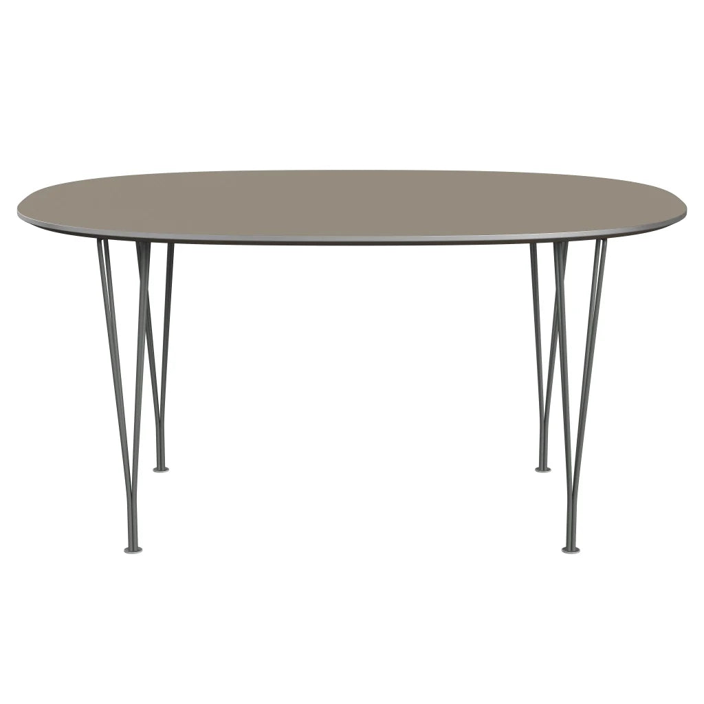 Superellipse™ - B612, Dining Table, 150 X 100 Cm (Table Height - 72 Cm) by Fritz Hansen #Fenix / Brown Ottawa (717)/Brushed metal / Aluminium - Matt/Powder Coated Steel / Silver Grey (170)