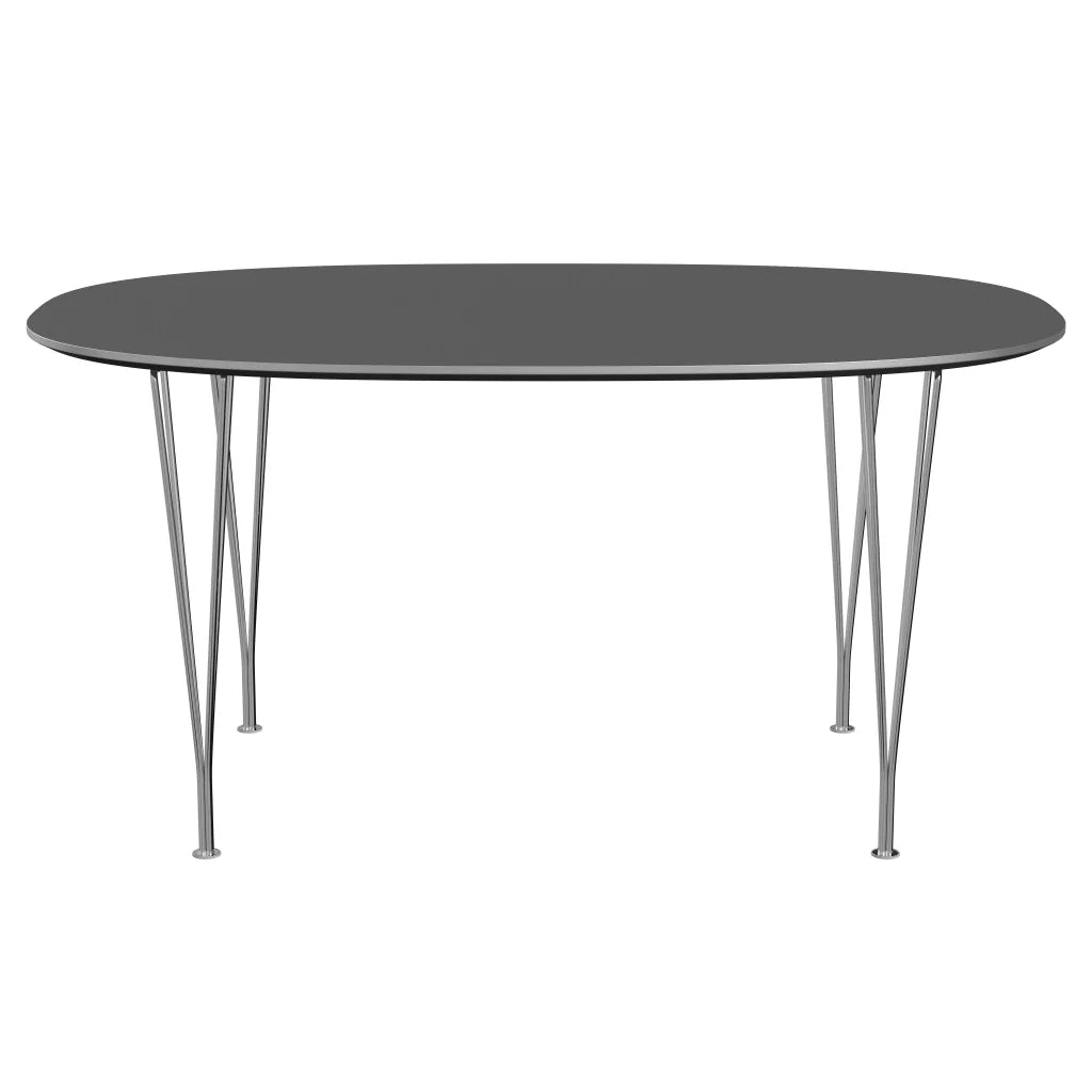 Superellipse™ - B612, Dining Table, 150 X 100 Cm (Table Height - 72 Cm) by Fritz Hansen #Fenix / Grey Bromo (724)/Brushed metal / Aluminium - Matt/Steel / Chrome