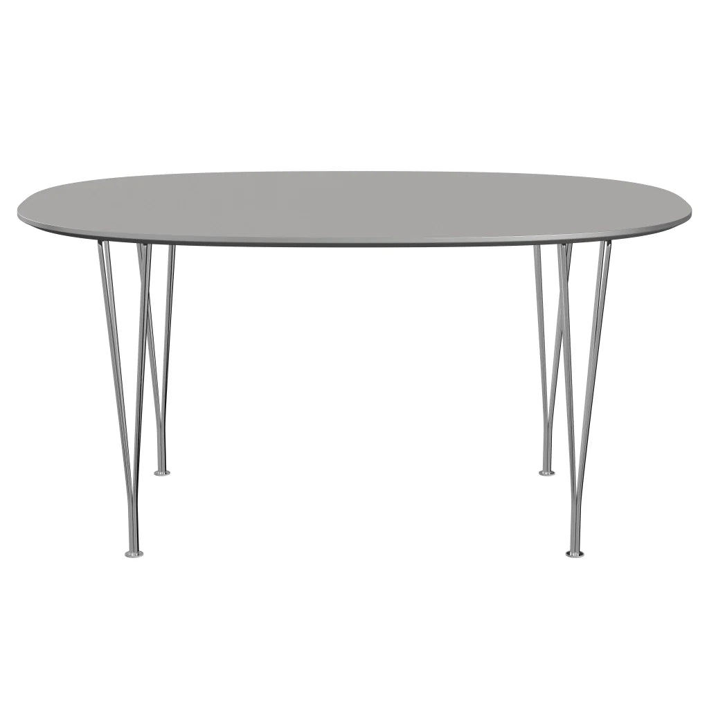 Superellipse™ - B612, Dining Table, 150 X 100 Cm (Table Height - 72 Cm) by Fritz Hansen #Fenix / Grey Efeso (725)/Brushed metal / Aluminium - Matt/Steel / Chrome