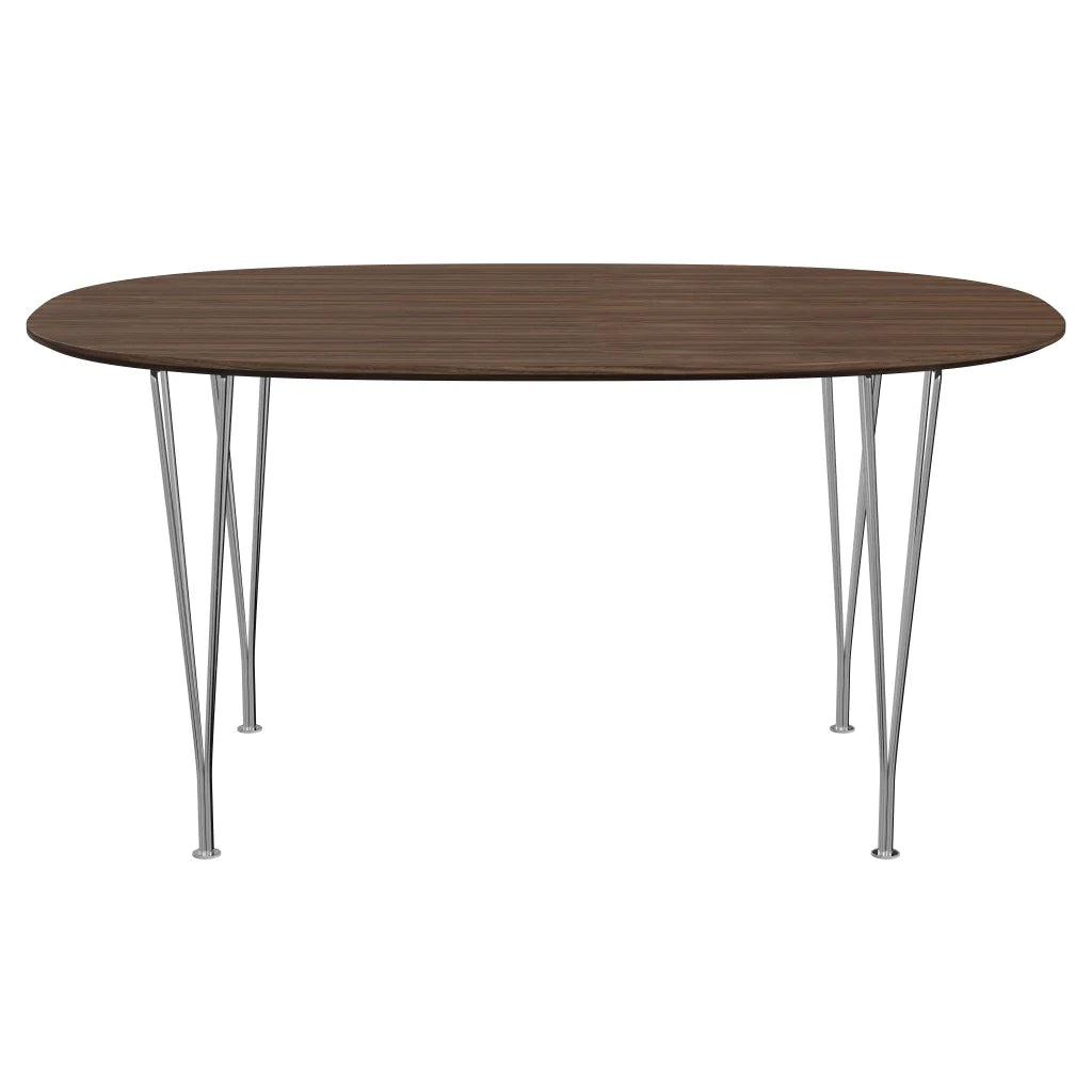 Superellipse™ - B612, Dining Table, 150 X 100 Cm (Table Height - 72 Cm) by Fritz Hansen #Clear Lacquered Veneer / Walnut (80)/Clear Lacquered Veneer / Walnut (80)/Steel / Chrome