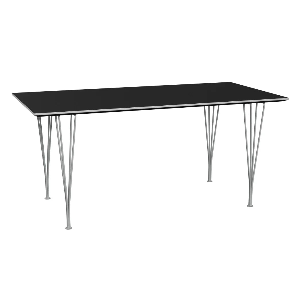 Rectangular - B638, Dining Table, 160 x 80 cm (Table Height - 72 cm) by Fritz Hansen #Fenix / Black (720)/Brushed metal / Aluminium - Matt/Powder Coated Steel / Nine Grey (150)