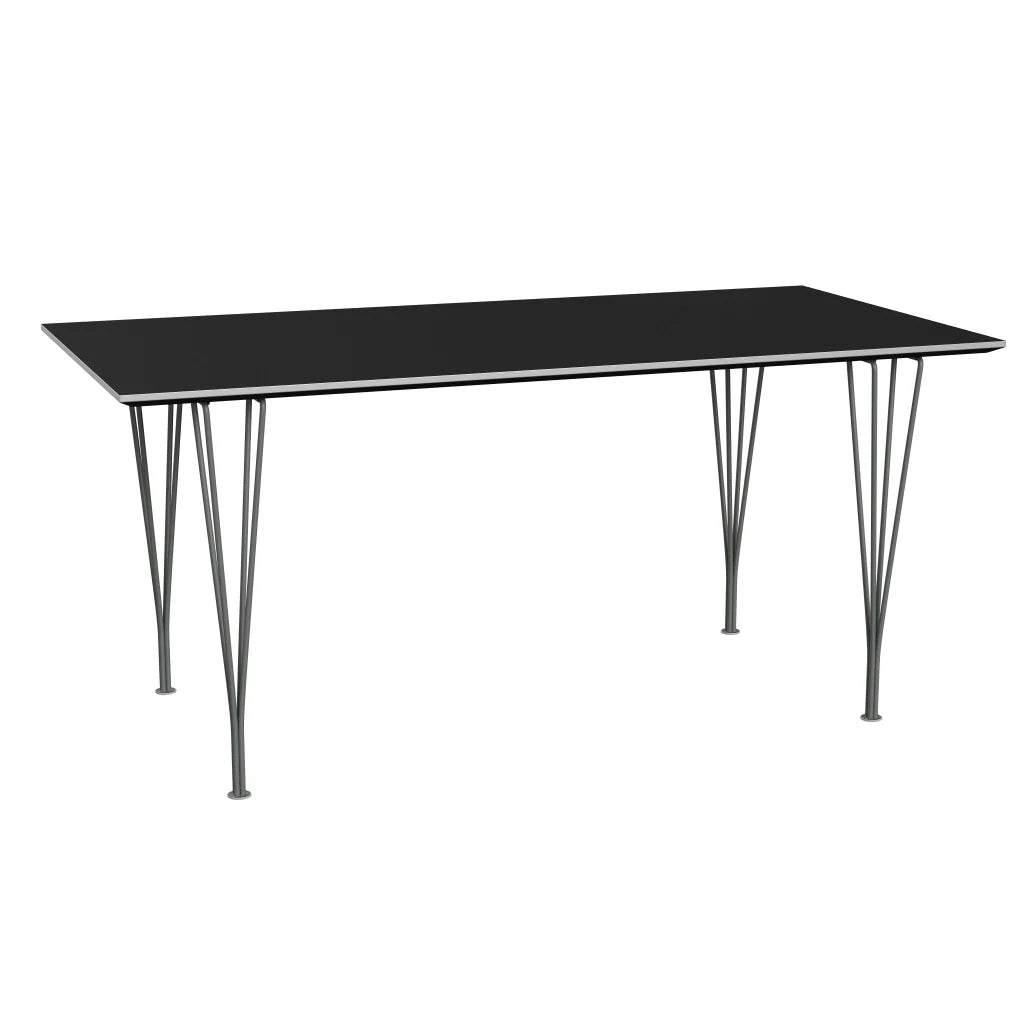 Rectangular - B638, Dining Table, 160 x 80 cm (Table Height - 72 cm) by Fritz Hansen #Fenix / Black (720)/Brushed metal / Aluminium - Matt/Powder Coated Steel / Silver Grey (170)