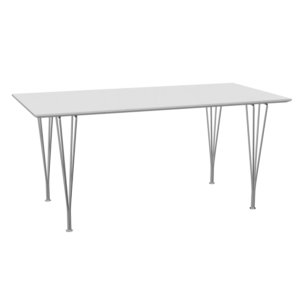 Rectangular - B638, Dining Table, 160 x 80 cm (Table Height - 72 cm) by Fritz Hansen #Fenix / White (032)/Brushed metal / Aluminium - Matt/Steel / Chrome