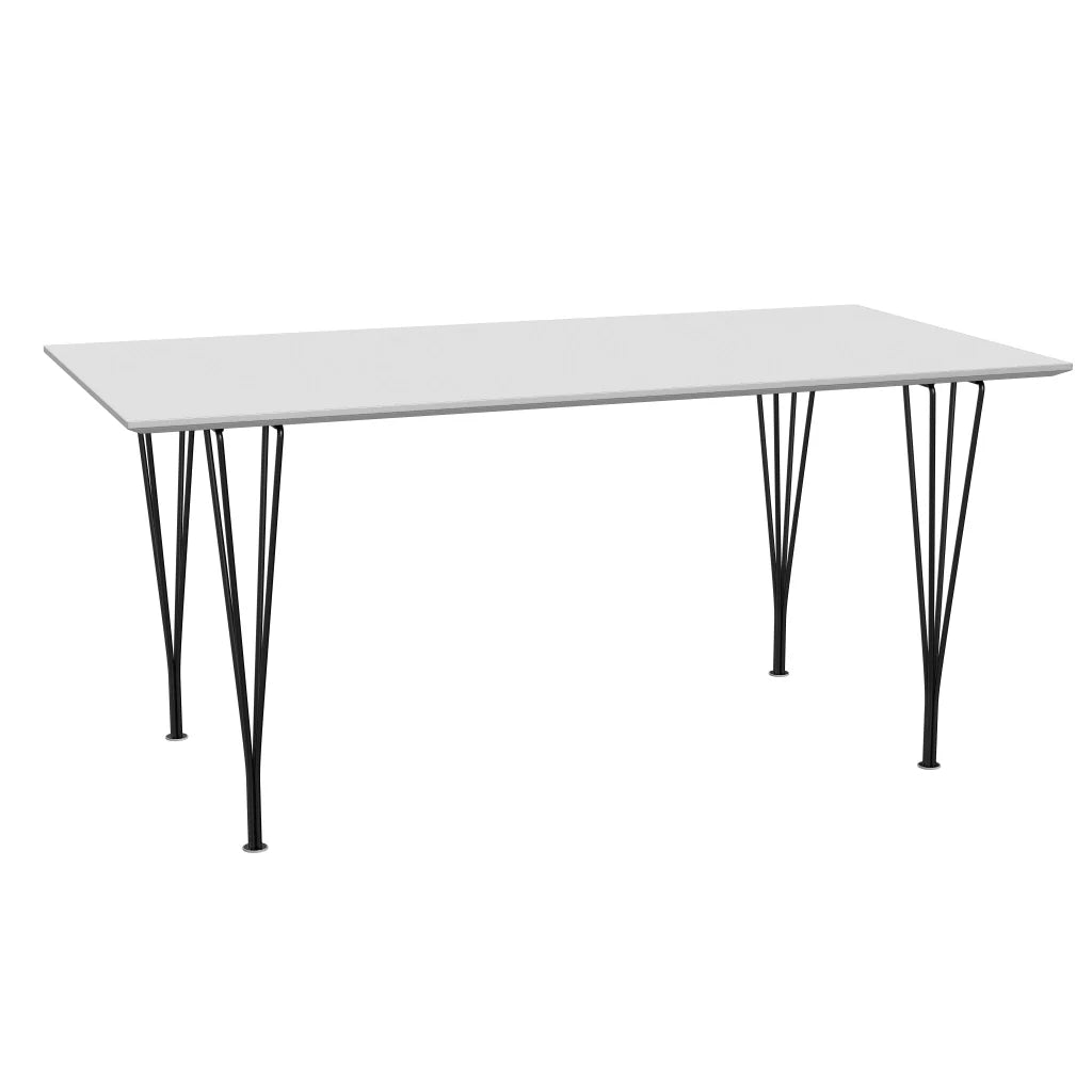 Rectangular - B638, Dining Table, 160 x 80 cm (Table Height - 72 cm) by Fritz Hansen #Fenix / White (032)/Brushed metal / Aluminium - Matt/Powder Coated Steel / Black (190)