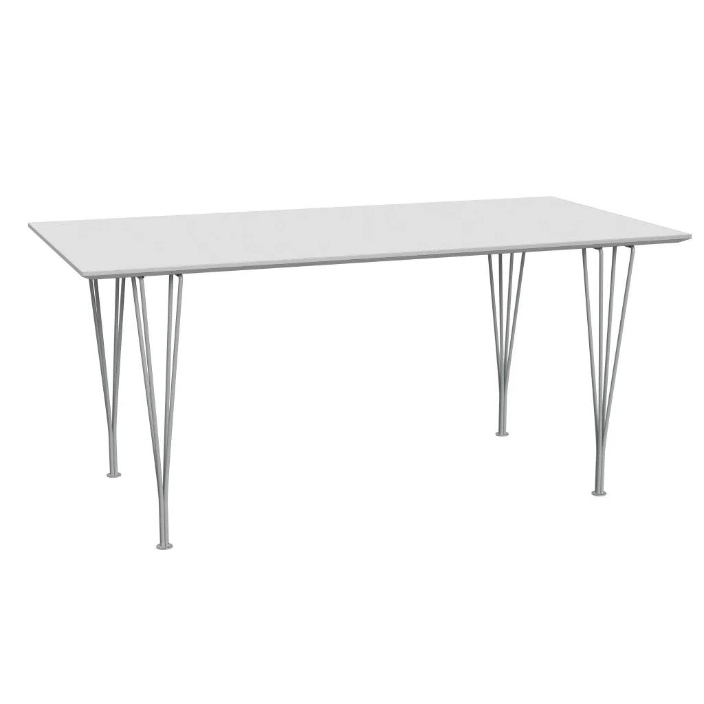 Rectangular - B638, Dining Table, 160 x 80 cm (Table Height - 72 cm) by Fritz Hansen #Fenix / White (032)/Brushed metal / Aluminium - Matt/Powder Coated Steel / Nine Grey (150)