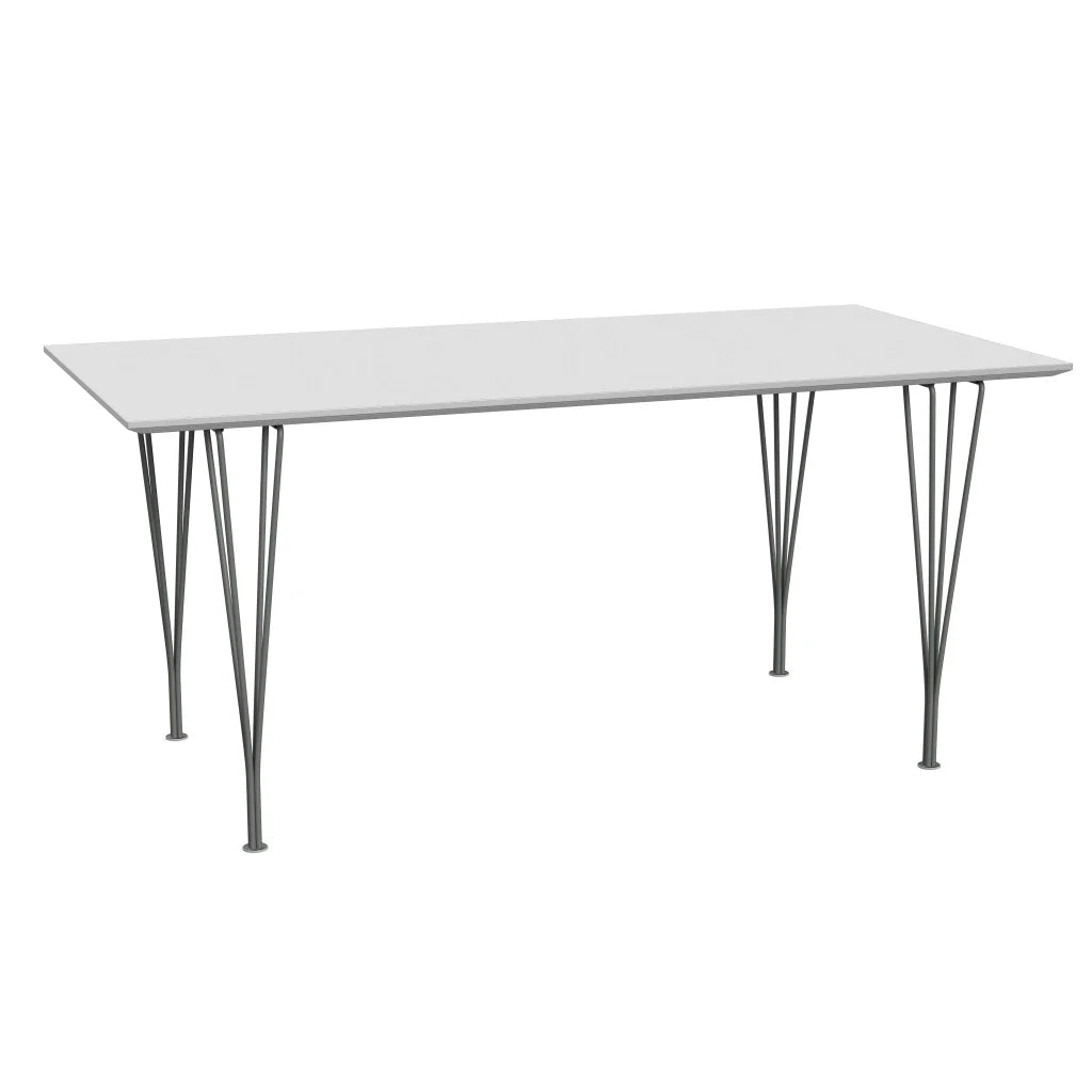 Rectangular - B638, Dining Table, 160 x 80 cm (Table Height - 72 cm) by Fritz Hansen #Fenix / White (032)/Brushed metal / Aluminium - Matt/Powder Coated Steel / Silver Grey (170)