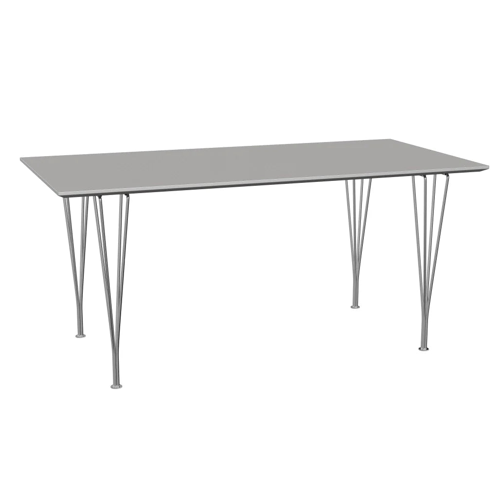 Rectangular - B638, Dining Table, 160 x 80 cm (Table Height - 72 cm) by Fritz Hansen #Fenix / Grey Efeso (725)/Brushed metal / Aluminium - Matt/Steel / Chrome