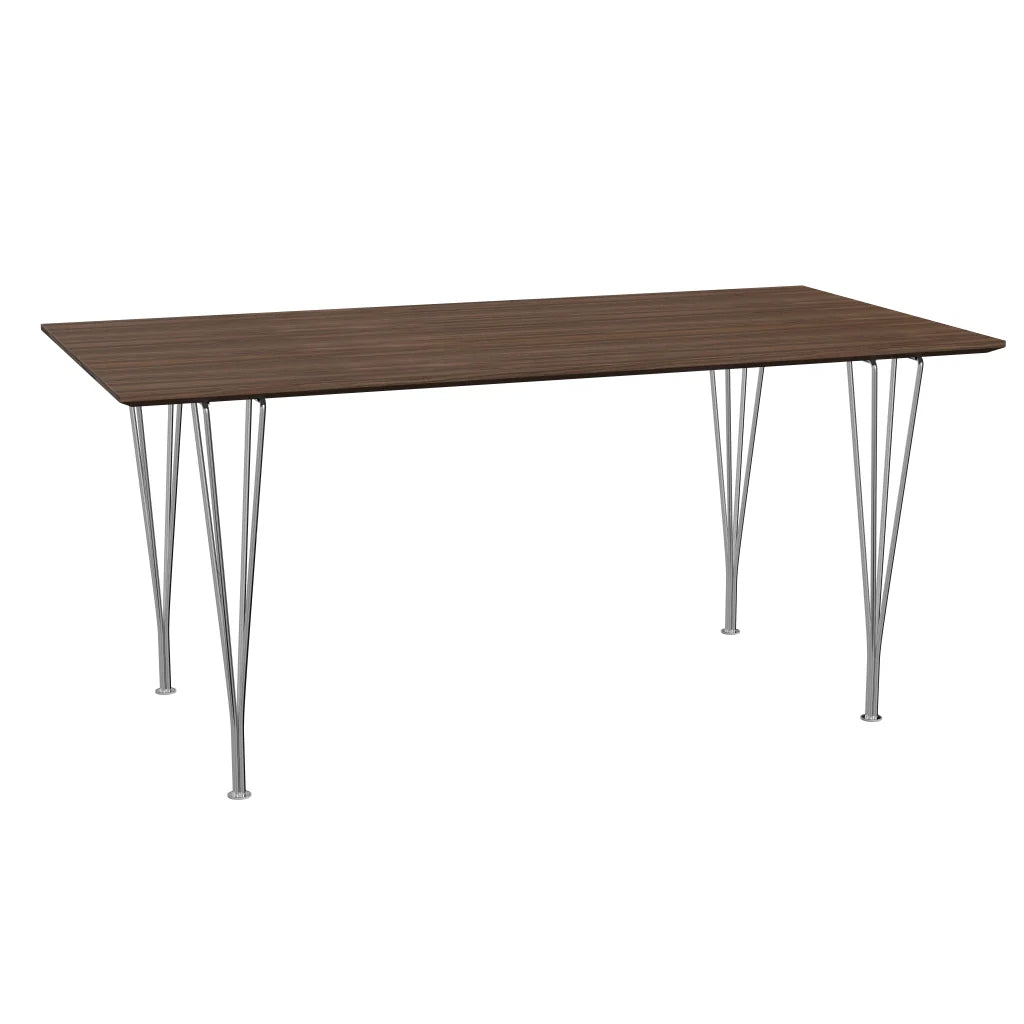 Rectangular - B638, Dining Table, 160 x 80 cm (Table Height - 72 cm) by Fritz Hansen #Clear Lacquered Veneer / Walnut (80)/Clear Lacquered Veneer / Walnut (80)/Steel / Chrome