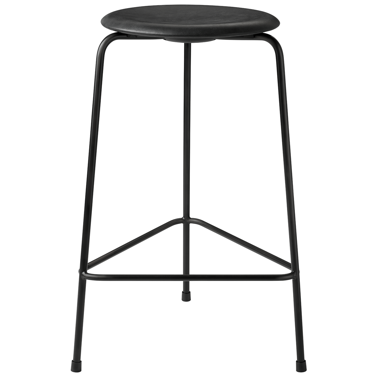 High Dot™ - M3170 Counter Stool W. 3 Legs by Fritz Hansen #Intense Black leather & Black Powdercoated base