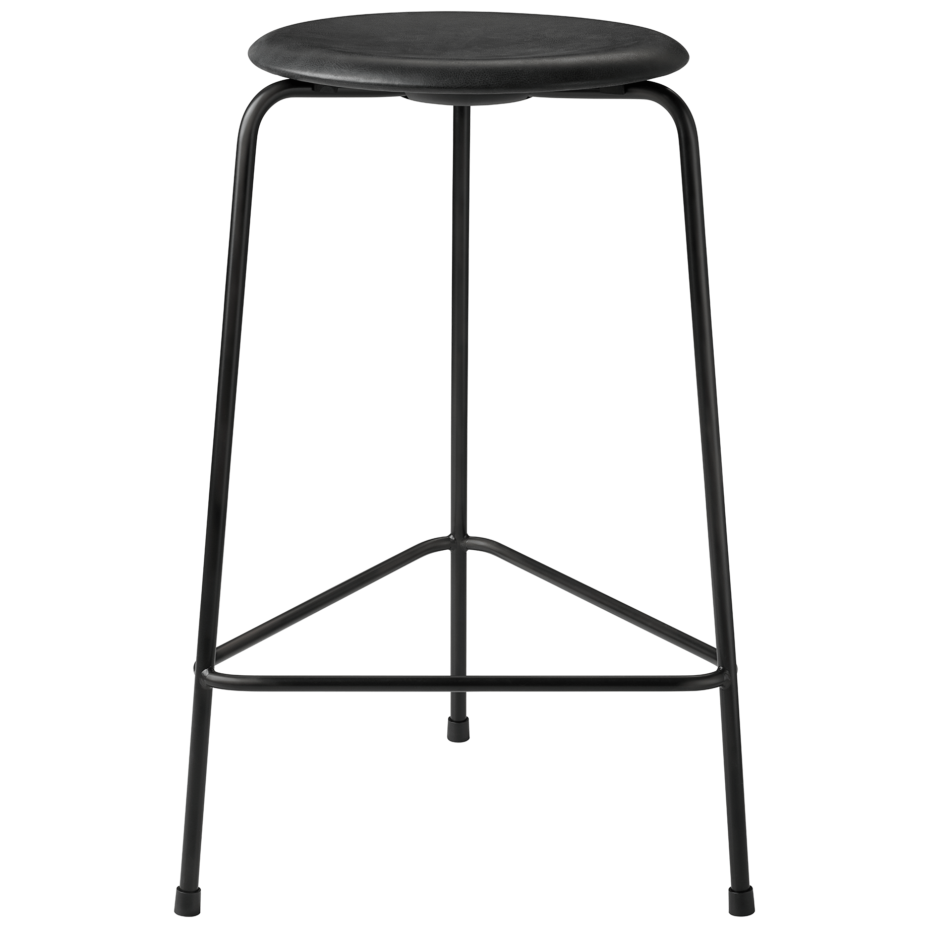 High Dot™ - M3170 Counter Stool W. 3 Legs by Fritz Hansen #Intense Black leather & Black Powdercoated base