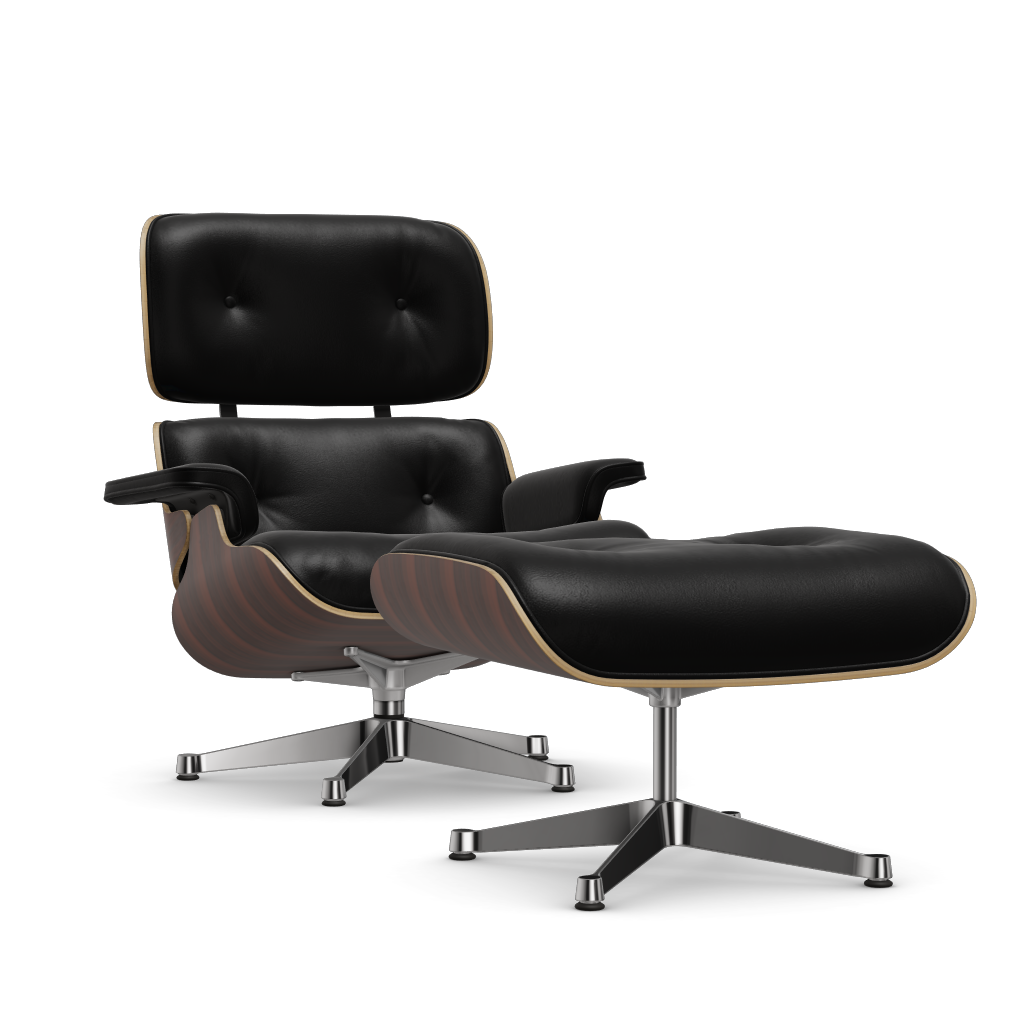 Lounge Chair & Ottoman (New Dimensions) by Vitra #Santos palisander/polished/Leather Natural F - nero