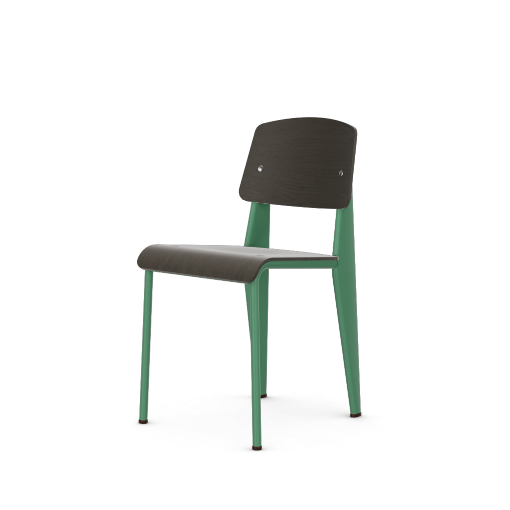 Standard Chair by Vitra #Prouvé Blé Vert powder-coated (smooth), brown glides / dark oak, with protective varnish