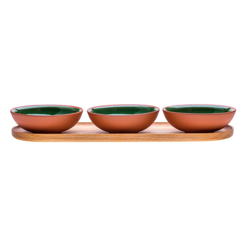 Earth bowl 0,2 L by Vaidava Ceramics #set of 3 + tray, moss green #