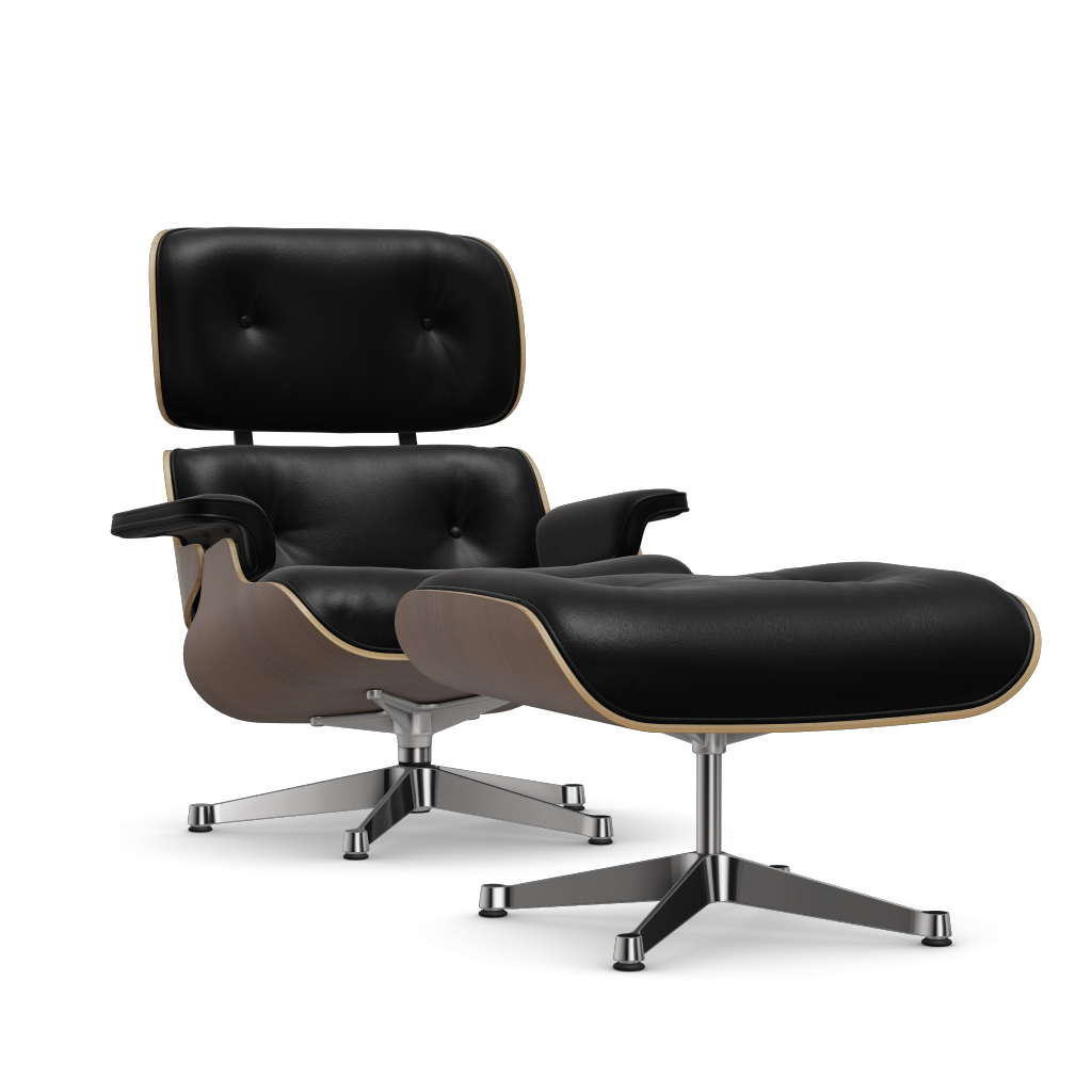 Lounge Chair & Ottoman (New Dimensions) by Vitra #black pigmented walnut/polished/Leather Natural F - nero