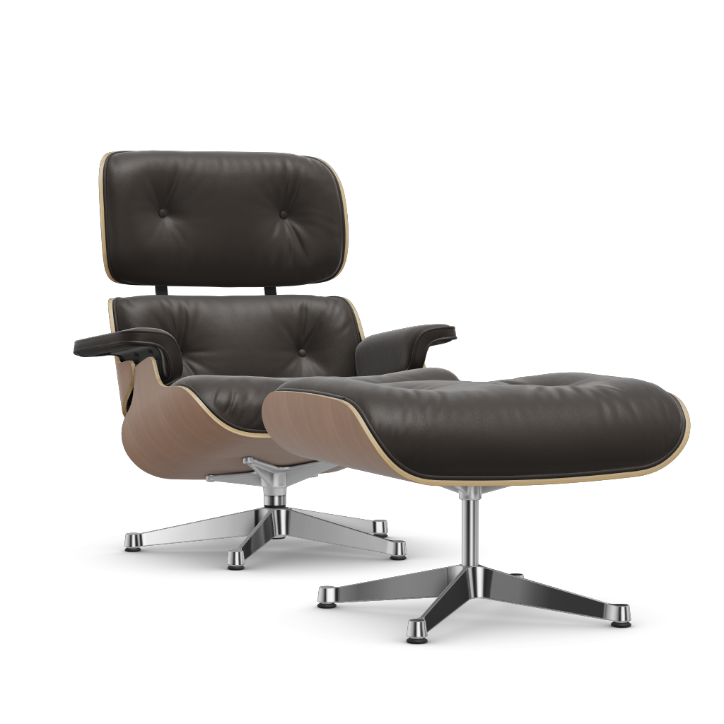 Lounge Chair & Ottoman (New Dimensions) by Vitra #american cherry/polished/Leather Premium F - chocolate