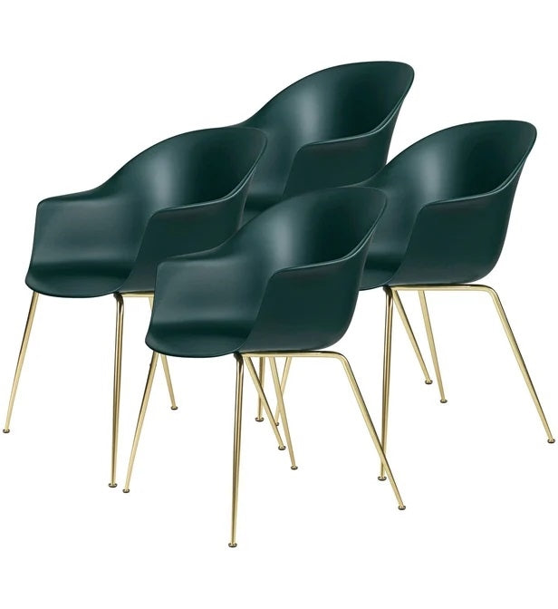 Bat Dining Chair U-Upholstered Set of 4 by GUBI #Dark Green/ Brass