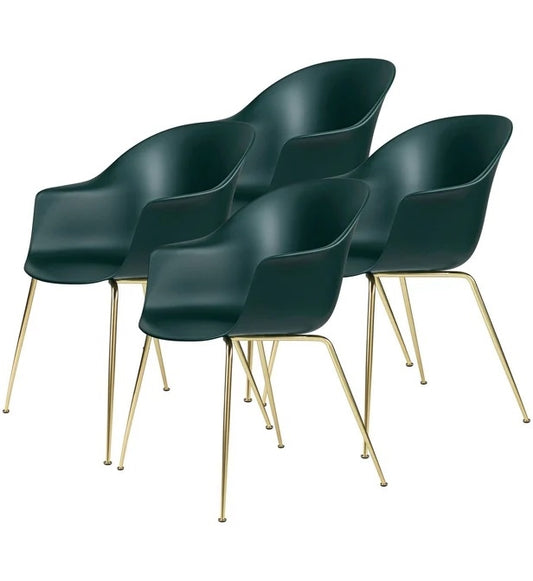 Bat Dining Chair U-Upholstered Set of 4 by GUBI #Dark Green/ Brass