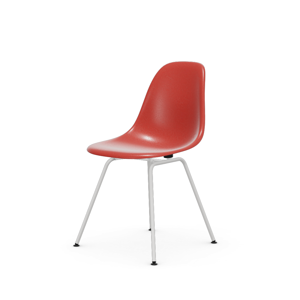 Eames Fiberglass Side Chair Dsx (Without Upholstery) by Vitra #powder-coated white (smooth) / Eames classic red