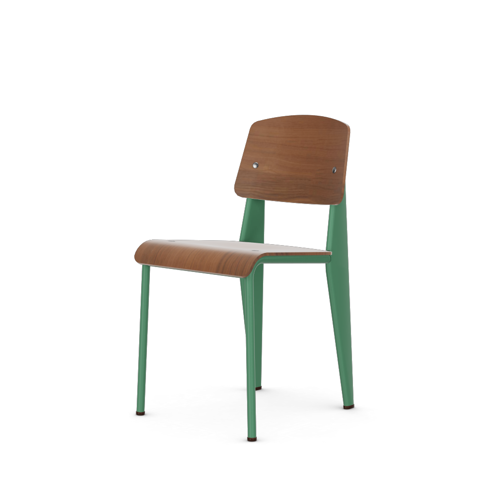 Standard Chair by Vitra #Prouvé Blé Vert powder-coated (smooth), brown glides / walnut, black pigmented