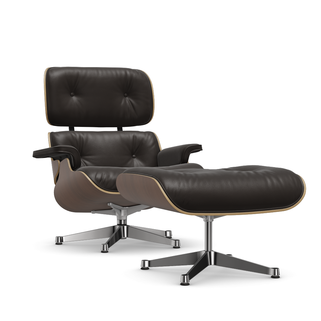 Lounge Chair & Ottoman (New Dimensions) by Vitra #black pigmented walnut/polished/Leather Natural F - chocolate