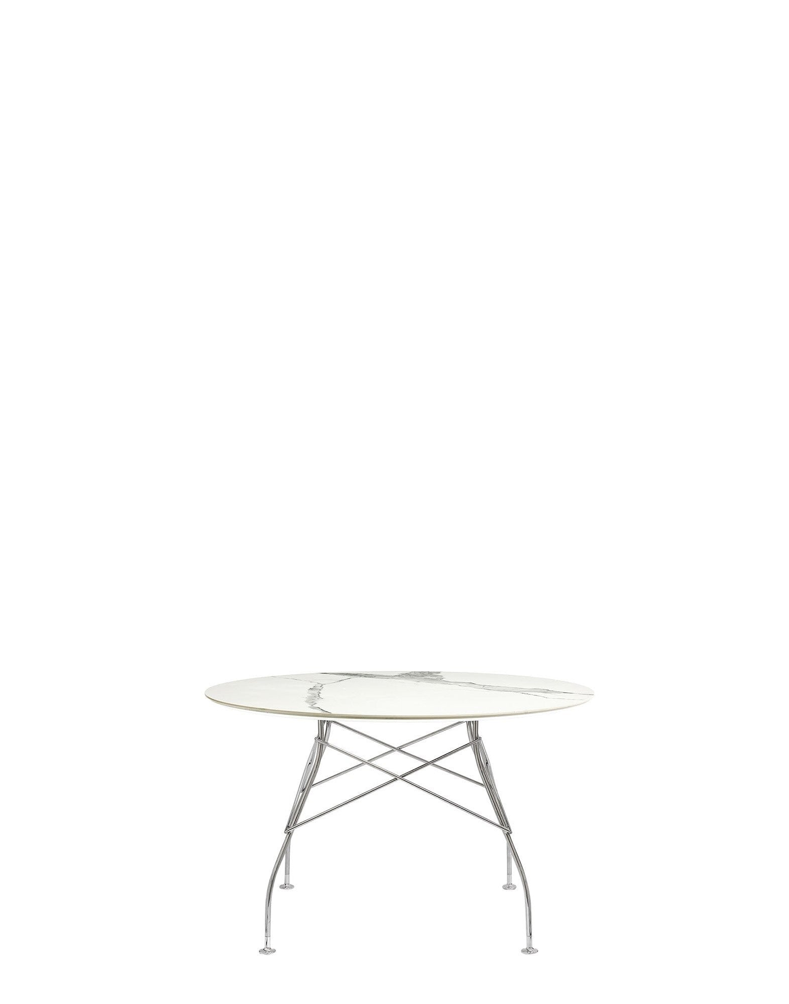 Glossy Marble Round Table by Kartell #WHITE/CHROME STEEL/