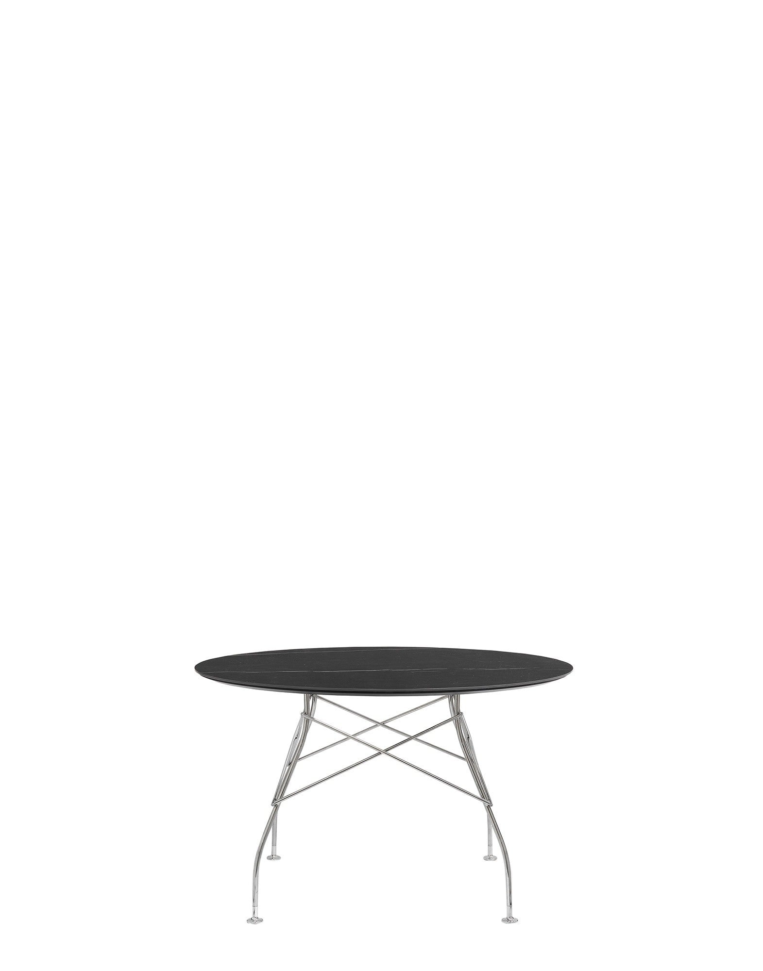 Glossy Marble Round Table by Kartell #BLACK/CHROME STEEL/