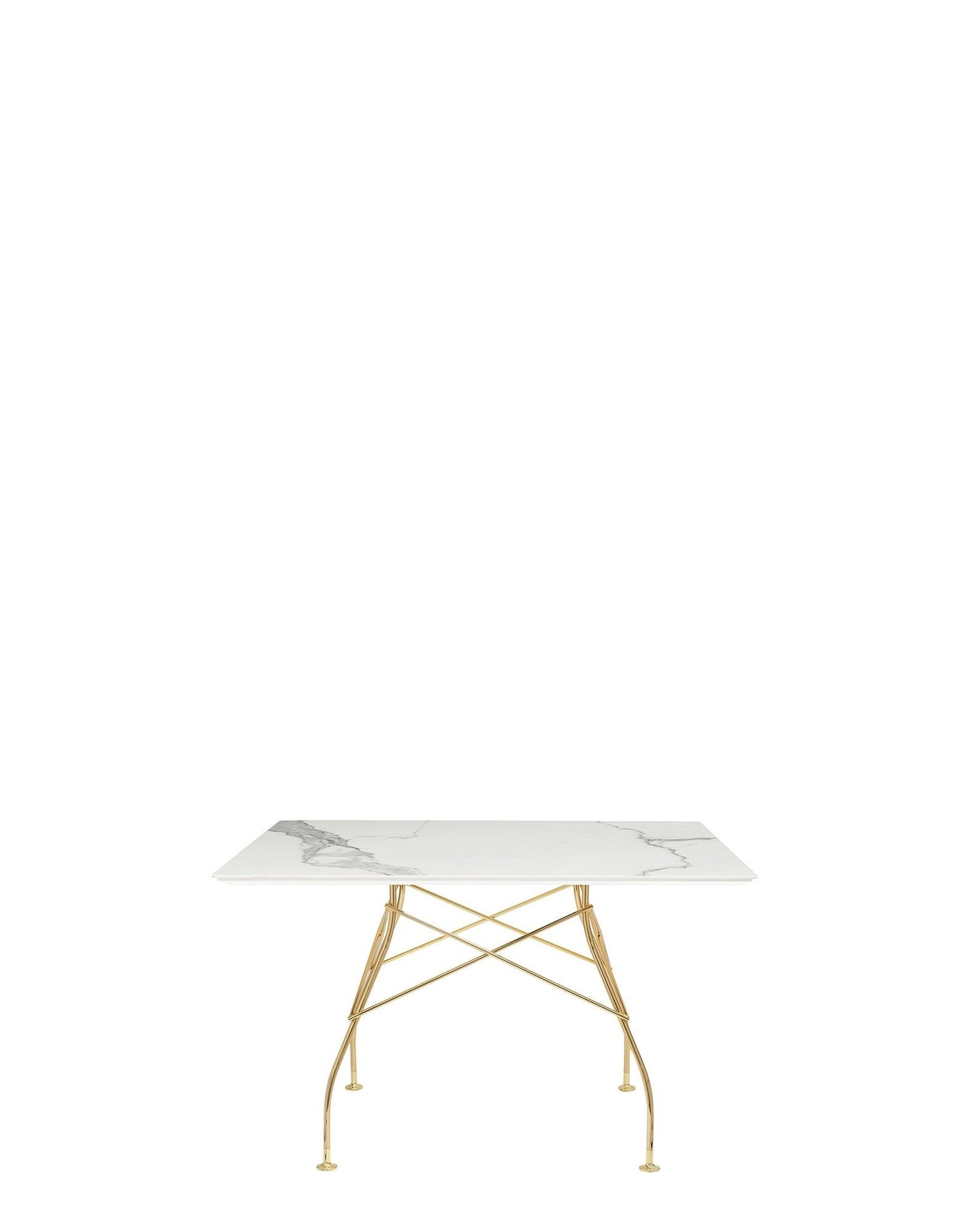 Glossy Marble Square Table by Kartell #WHITE/GOLD CHROME STEEL/