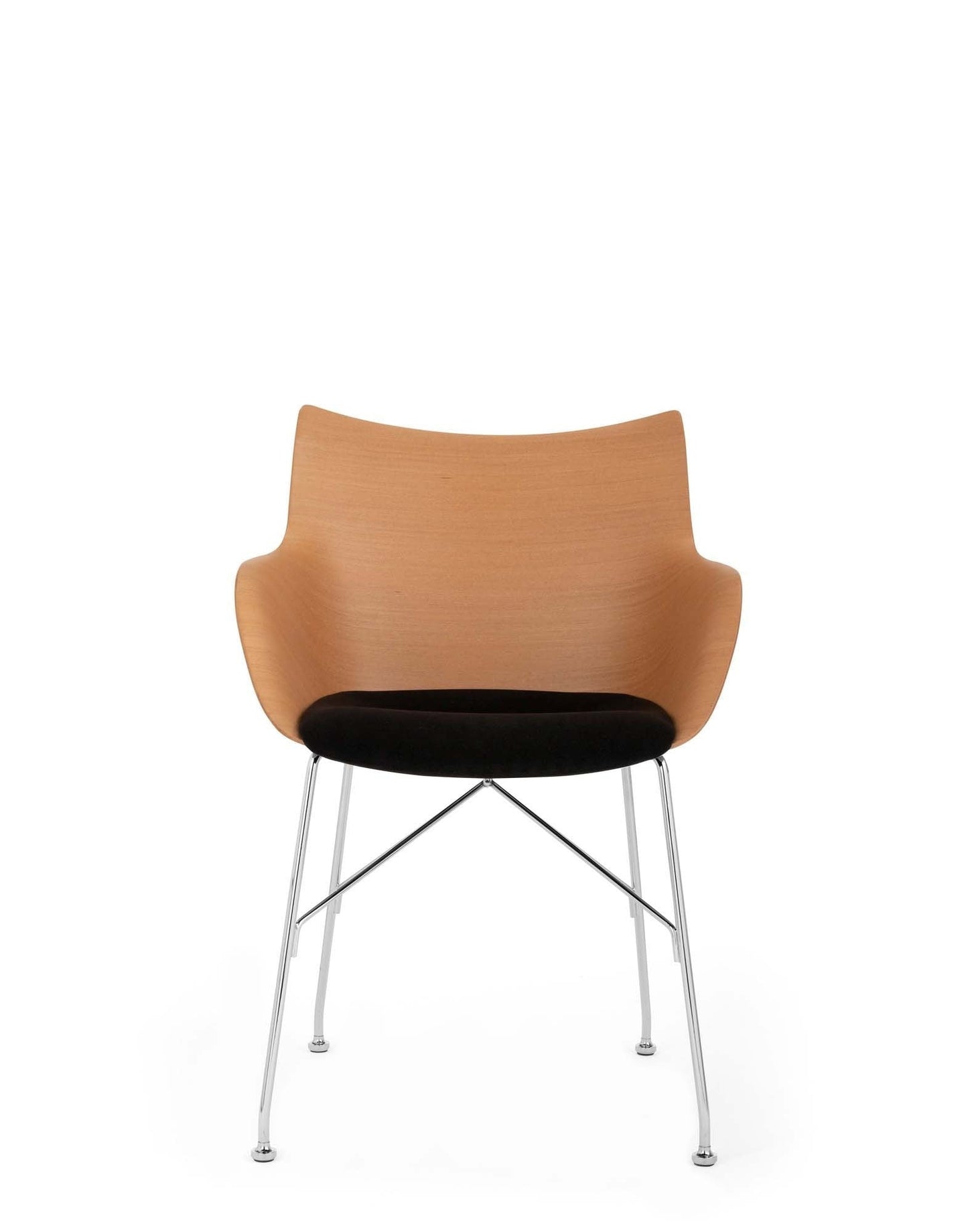 Q/WOOD Armchair (Seat Upholstery) by Kartell #LIGHT WOOD/CHROME/BLACK