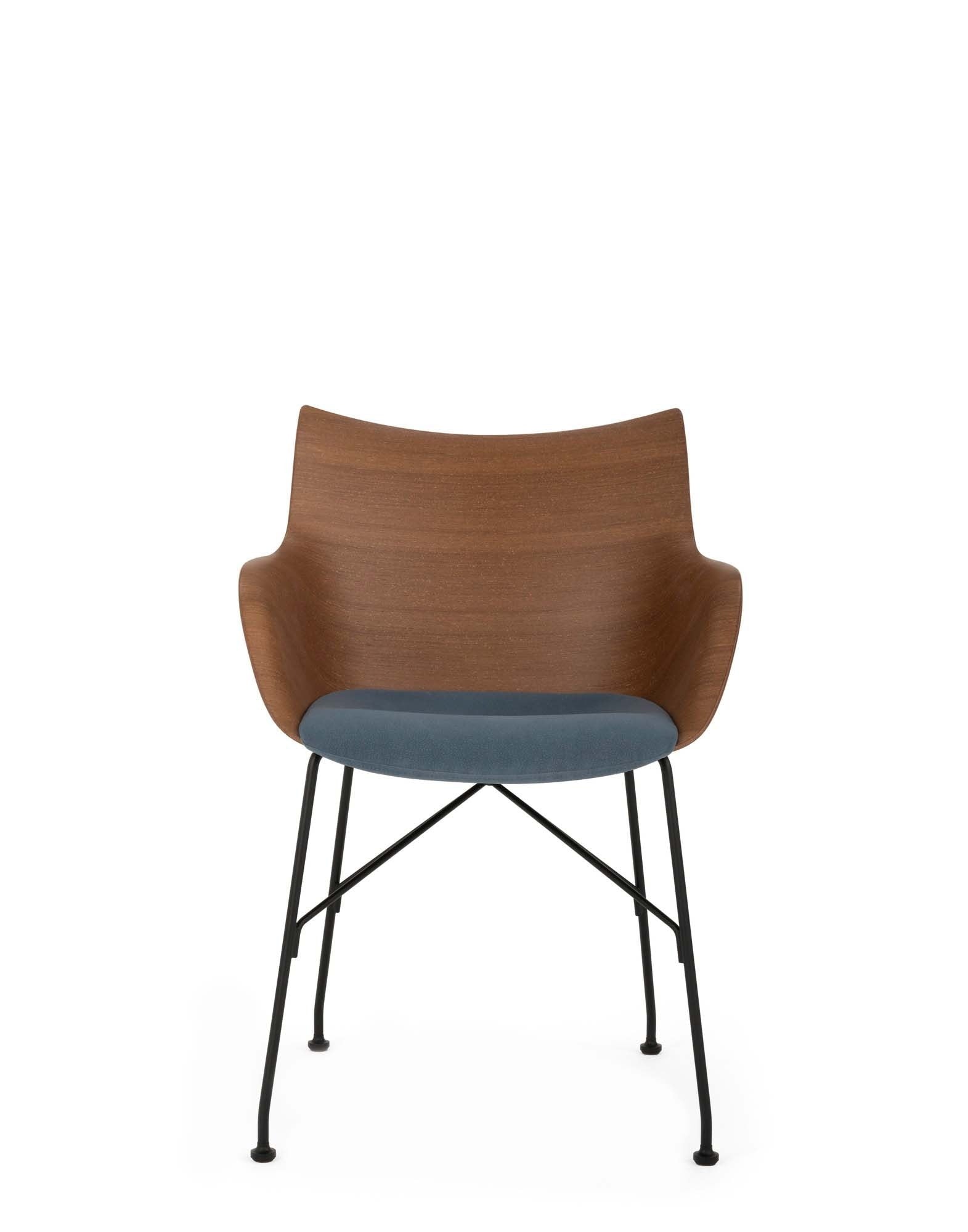 Q/WOOD Armchair (Seat Upholstery) by Kartell #DARK WOOD/BLACK/LIGHT BLUE