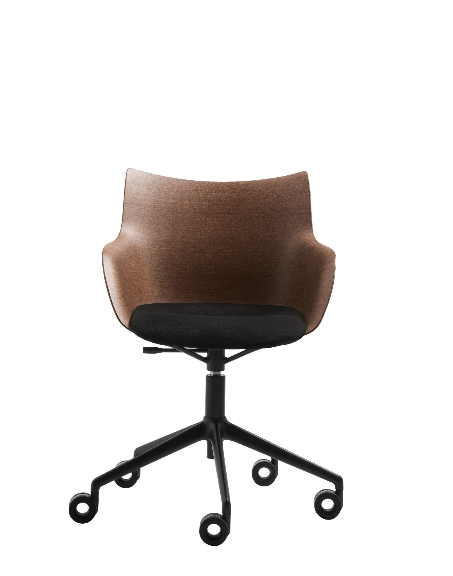 Q/WOOD Swivel Armchair (Seat Upholstery) by Kartell #DARK WOOD/BLACK/BLACK