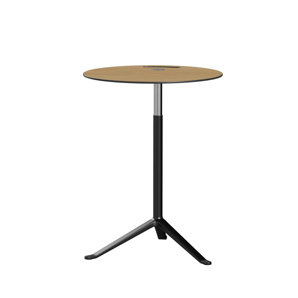 Little Friend™ - Ks11, Height Adjustable Side Table, Ø 45 Cm by Fritz Hansen #Clear Lacquered Veneer / Oak (70)/Powder Coated Steel / Black (190)