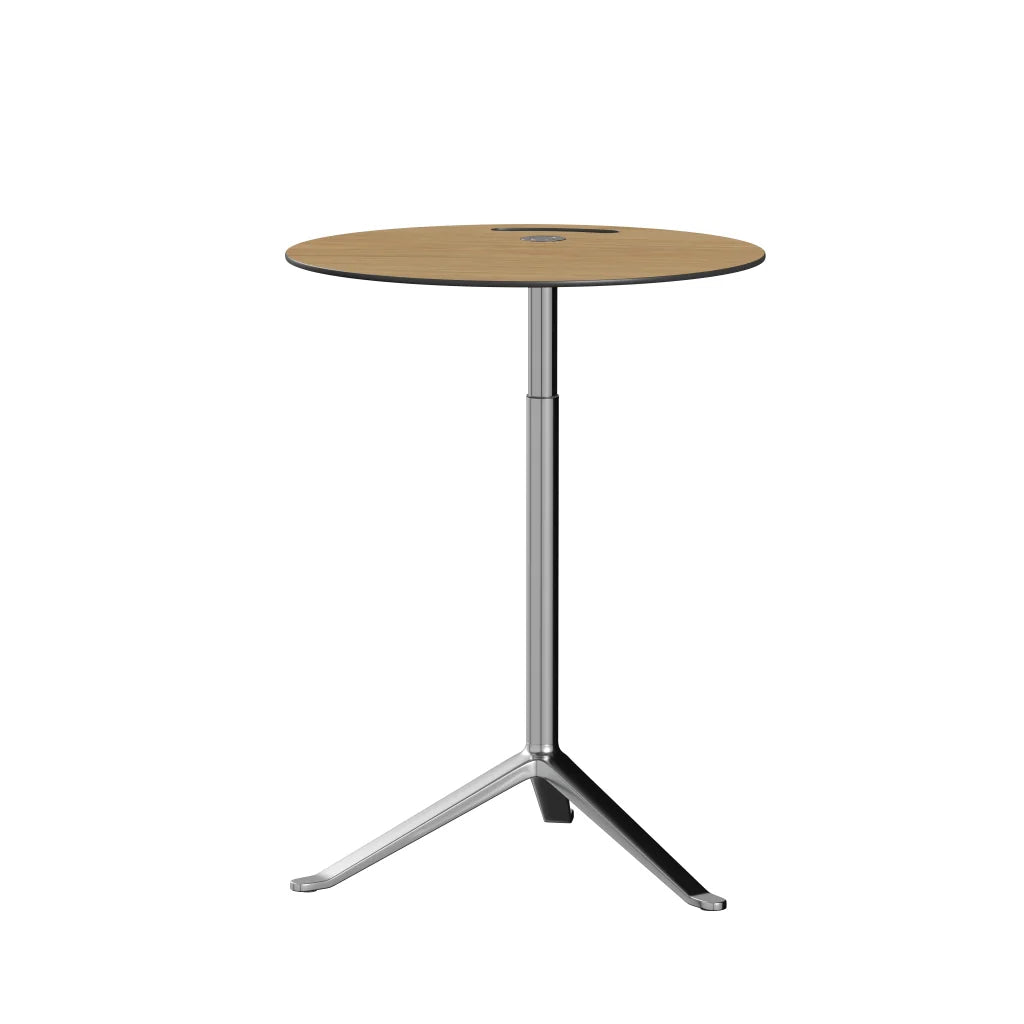 Little Friend™ - Ks11, Height Adjustable Side Table, Ø 45 Cm by Fritz Hansen #Clear Lacquered Veneer / Oak (70)/Brushed metal / Polished Aluminium