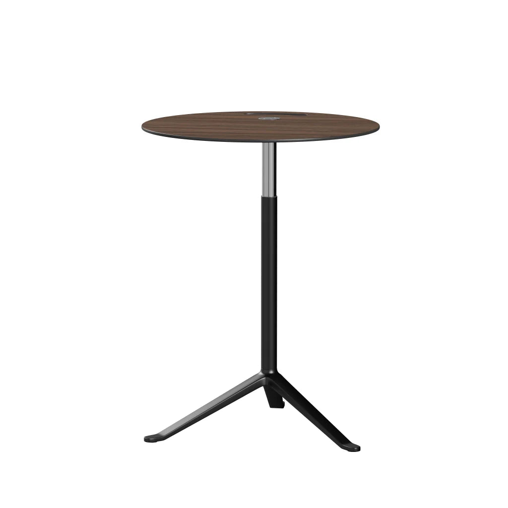 Little Friend™ - Ks11, Height Adjustable Side Table, Ø 45 Cm by Fritz Hansen #Clear Lacquered Veneer / Walnut (80)/Powder Coated Steel / Black (190)