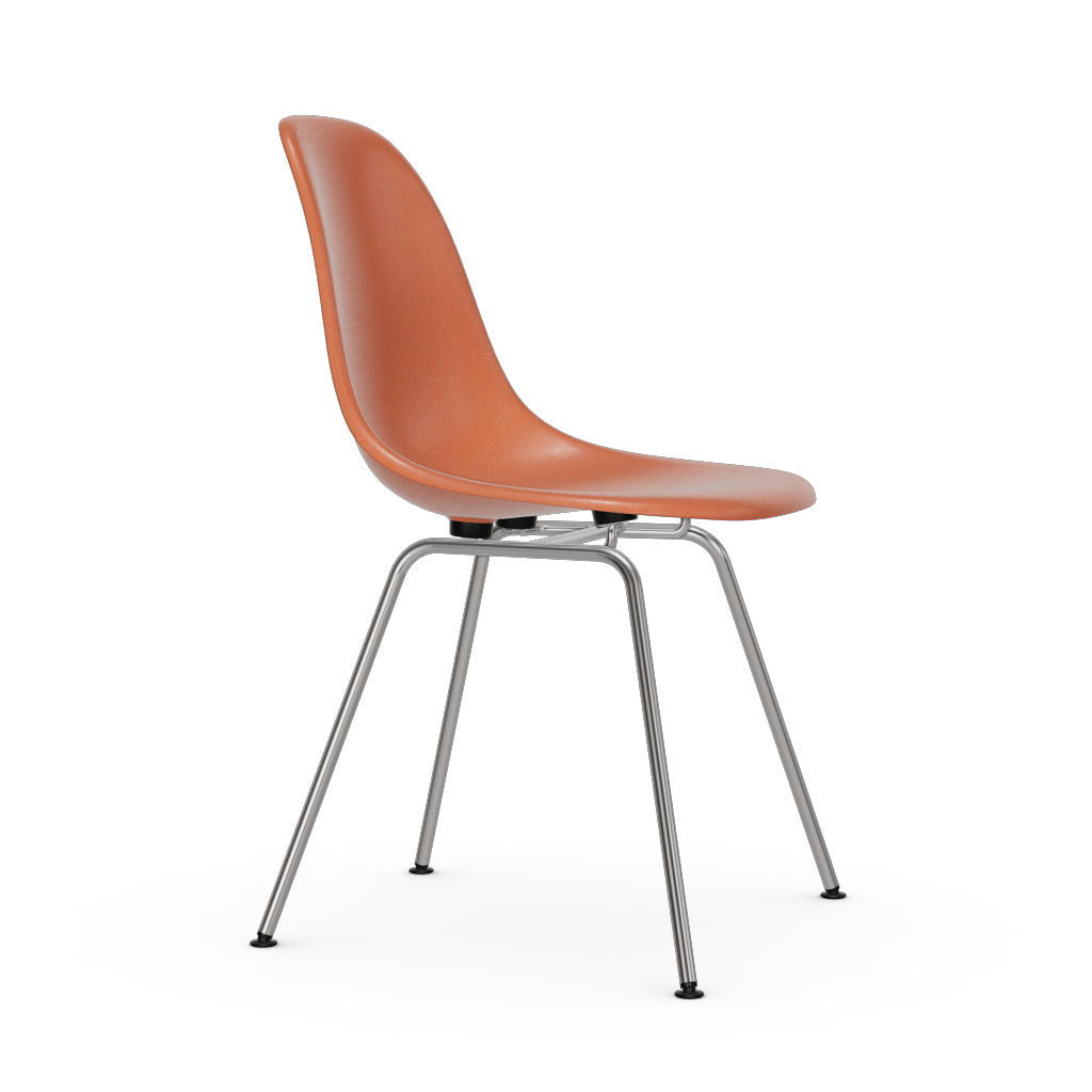 Eames Fiberglass Side Chair Dsx (Without Upholstery) by Vitra #chromed / Eames red orange