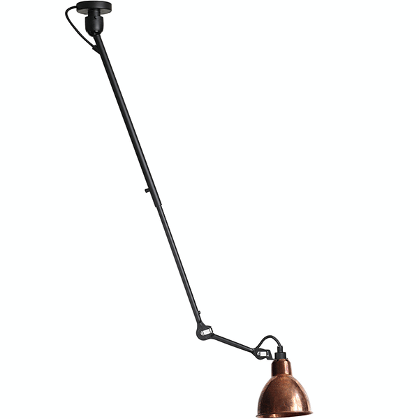 N302 Ceiling Lamp by Lampe Gras #Mat Black & Raw Copper/white