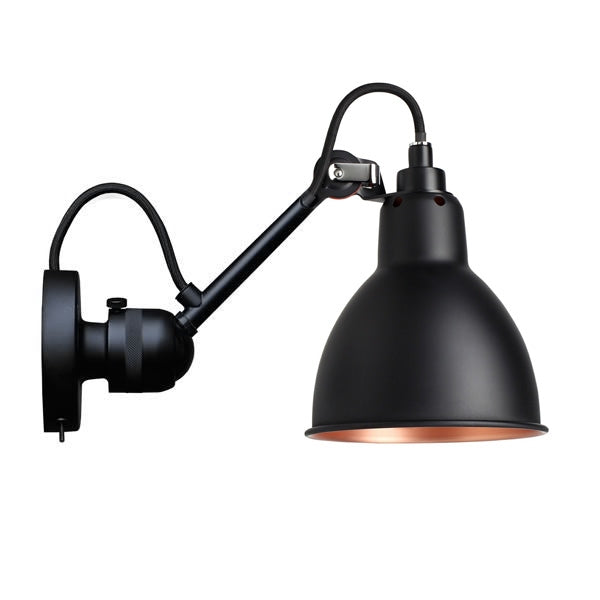 N304 Wall Lamp by Lampe Gras #Mat Black & Mat Black & Copper w. Switch