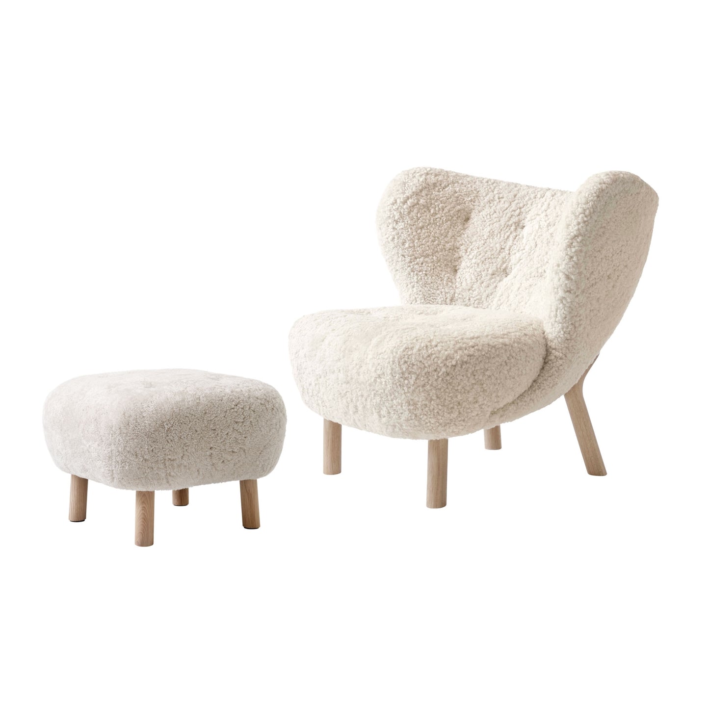 Little Petra VB1 Armchair with ATD1 Pouf by &tradition #Sheepskin Moonlight/White Oiled Oak