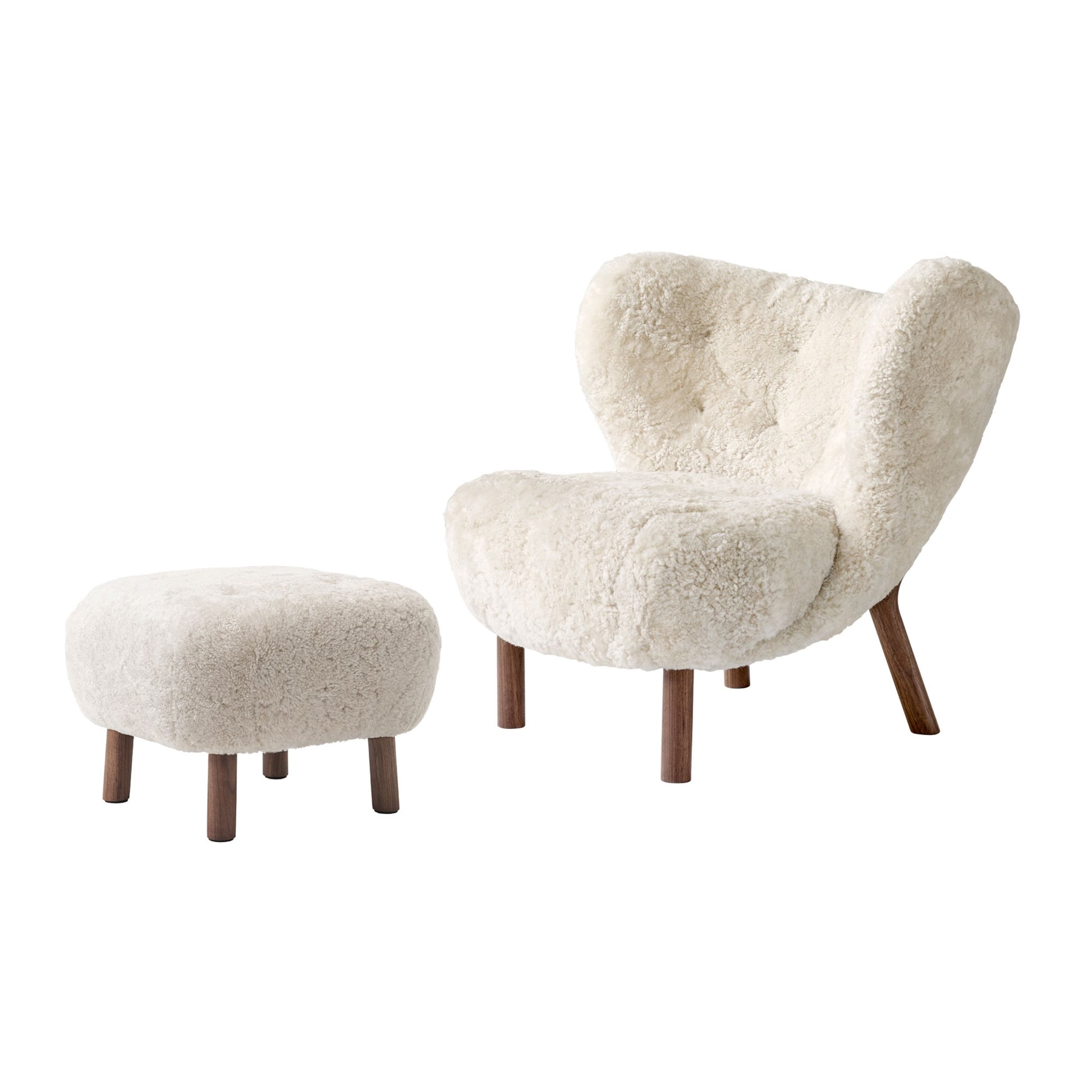 Little Petra VB1 Armchair with ATD1 Pouf by &tradition #Sheepskin Moonlight/Walnut