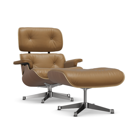 Lounge Chair & Ottoman (New Dimensions) by Vitra #american cherry/polished/Leather Natural F - caramel