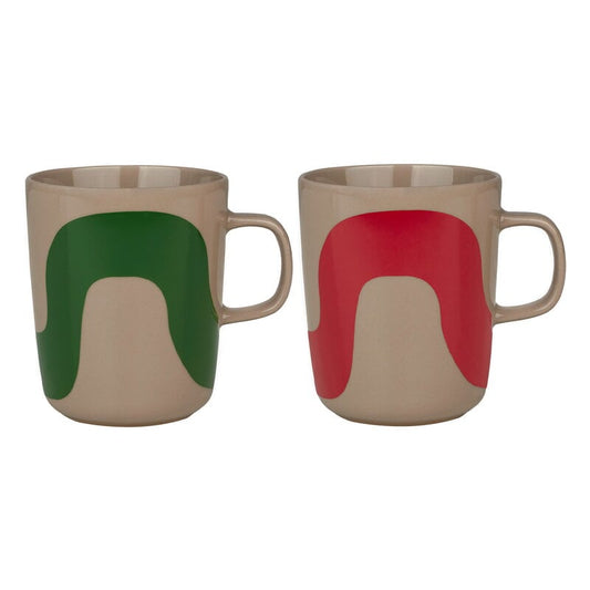 Oiva - Seireeni mug by Marimekko #2,5 dl, 2 pcs, terra - green - red #